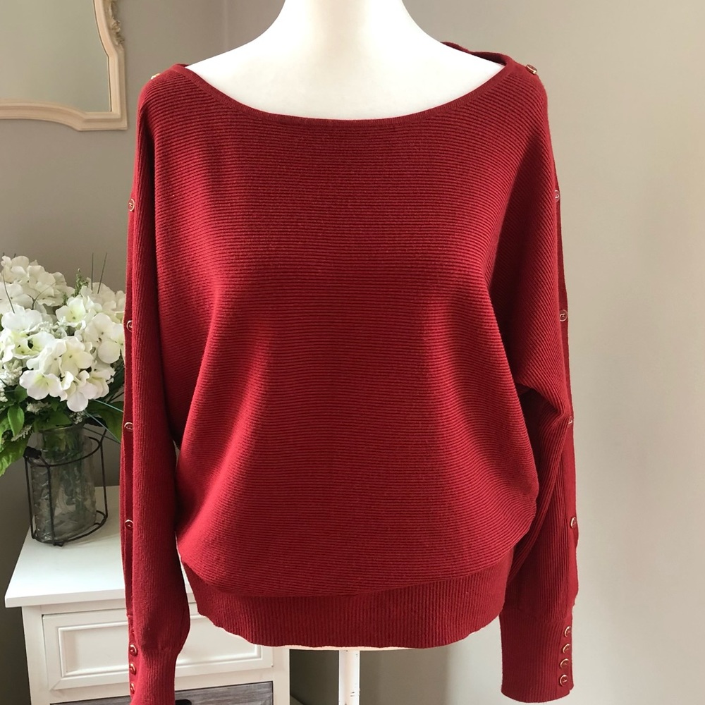 New York & Company Women’s Boatneck Rayon/Nylon Loose Fitting Sweater, Rust Sz S